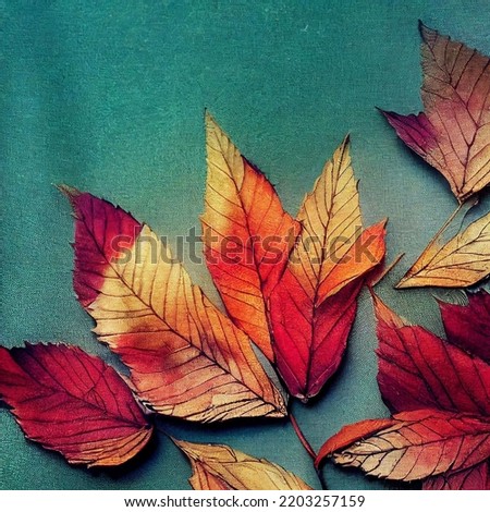 Similar – Image, Stock Photo Yellow-orange autumn leaves on blue background