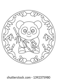 Pattern with panda. Illustration with a panda. Mandala with an animal. Panda in a circular frame. Coloring page for kids and adults.