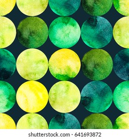 Pattern patchwork with watercolor yellow and green  circle design elements. Vector background. For fabric, wrapping paper, print and web projects.