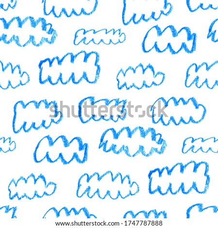 Pattern of pencil cloud. Hand-drawn ornament isolated on the white background. Childish's drawing.