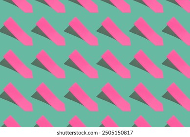 Pattern of pink post it note on a light green background. Office and school supplies on a light green background. Back to school concept - Powered by Shutterstock