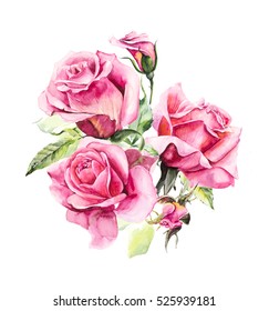  Pattern from pink rose. Wedding drawings. Watercolor painting. Greeting cards. Rose background, watercolor composition. Flower backdrop. 