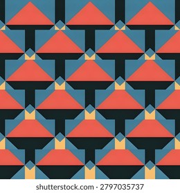 A pattern of red and blue triangles. The triangles are arranged in a way that they look like flowers