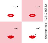 pattern red lips on white and rose background  