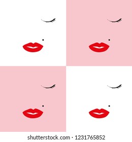 pattern red lips on white and rose background  