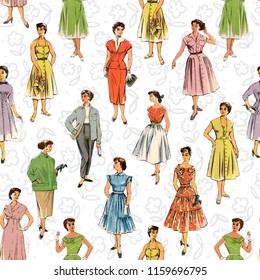 pattern retro fashion 1950. French fashion magazine .magazine clippings