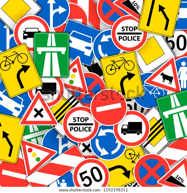 pattern with road signs - funny design of\
vector\
illustration
