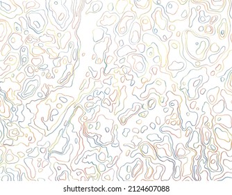 Pattern of topographic lines. Abstract decorative background of wavy isolines. Sample map of the area, terrain, landscape. Drawing topographic lines in pencil.