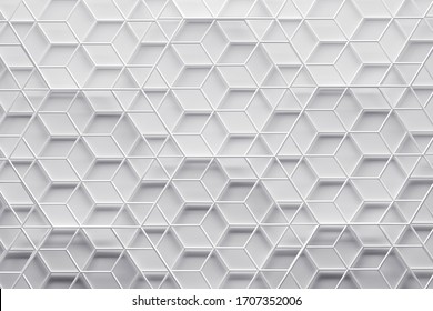 Pattern with white grid wireframe over white surface. 3d illustration.
