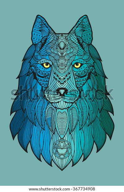 Patterned Wolfs Head Blue Gradient Black Stock Illustration 367734908 ...