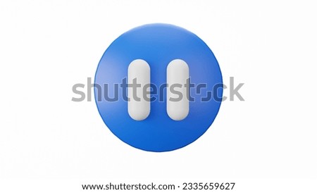 Pause button Blue with white color 3D render