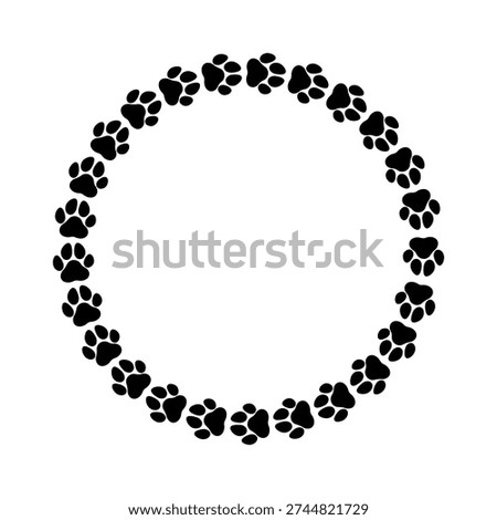 Paw print circle monogram on white background. Isolated illustration.