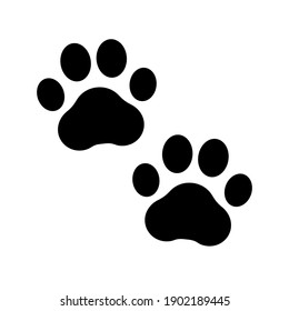 Paw prints. Dog or cat icon. Footprint pet. Foot puppy isolated on white background. Black silhouette paw. Cute shape paw print. Walks for design. Animal track. Trace foot dog, cat. Illustration