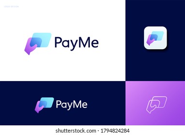 Pay me logo design with hand holding a card, concept of credit card, crypto wallet, fast online payment