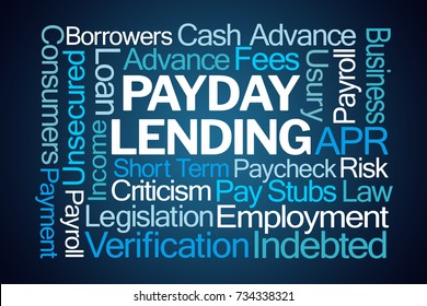 Payday Lending Word Cloud On Blue Background