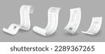 Payment check and receipts with shadows. Set of curved financial paper, purchase invoice. Buying, bill or calculate pay. Receipt the seller forms