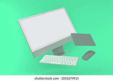PC 2021 With Green Background 3D Rendering