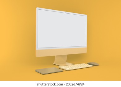 PC 2021 With Yellow Background 3D Rendering