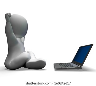 PC And Character Internet Connection Virtual Telecommunication Shows Cyberspace Access And Smart Cyber Interconnection To Connect To Data Or For Ecommerce