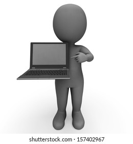 PC And Character Shows Browsing And Surfing Web Online