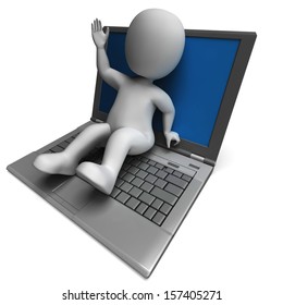 Pc Computer Character Internet Connection Virtual Telecommunication Shows Cyberspace Access And Smart Cyber Interconnection To Connect To Data Or For Ecommerce