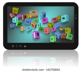 PC tablet with different application icons on its screen / Apps on tablet