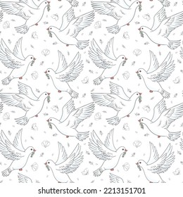 Peace dove seamless pattern on white background. illustration of a green olive branch of a white dove for web, print - Powered by Shutterstock