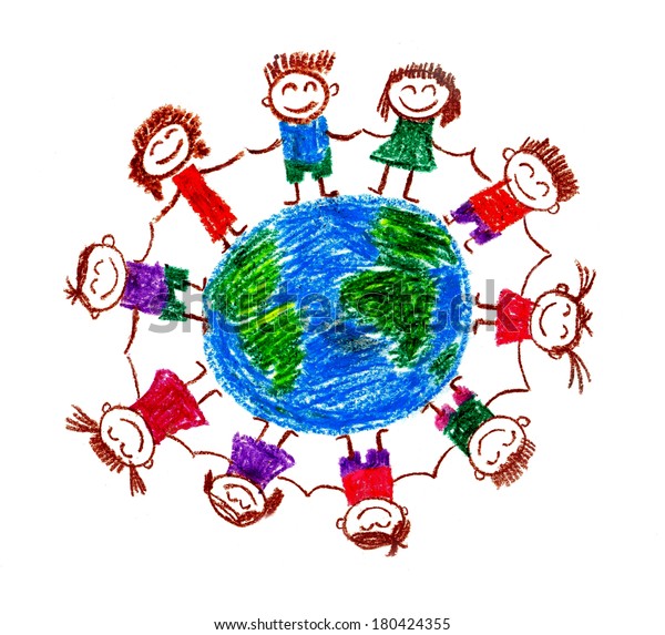 Peace Earth Kids Drawings Stock Illustration