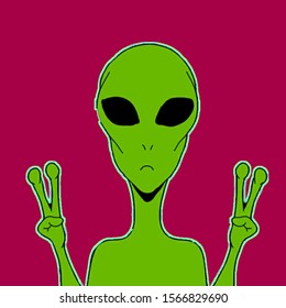 Peace Maker Green Alien On Purple Background 