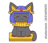 Peaceful Chibi Bastet Egyptian Cat Goddess Illustration