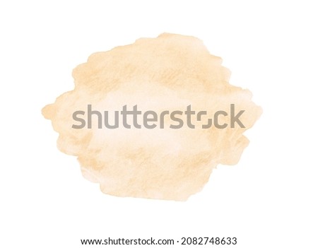 Peach color watercolor texture background. Light orange abstract cloud isolated on a white backdrop. Hand-drawn smoke illustration. Splash of color for your design. Abstraction.