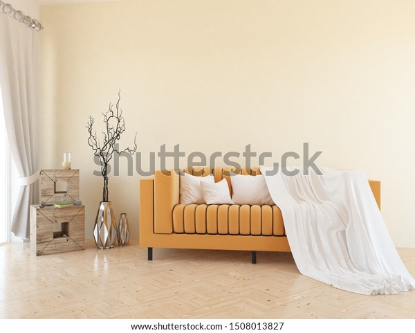 Peach Comfortable Living Room Interior Sofa Stock
