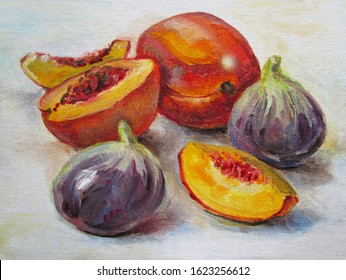 Peach And Figs In Georgia, Still Life Oil Painting