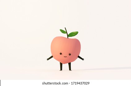 Peach fruit cute cartoon character ,happy cartoon 3d illustration