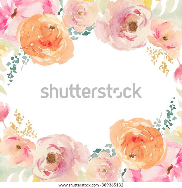 花柄のエレメントを持つ 桃とオレンジの水彩の花のフレーム背景 のイラスト素材