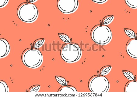 Peaches seamless pattern. Isolated on Orange background