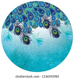 Peacock Feather Round Frame Stock Illustration 1136592983 | Shutterstock