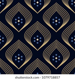 Peacock Feather Simple All Over Motif Golden Paisley Brocade Pattern. Arabesque Seamless Glam Geo Floral Design. Indigo Blue Print Block For Dress Fabric, Interior Textile. Look The Same 1324720559.