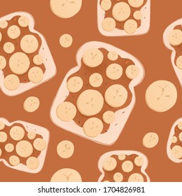 Peanut Butter And Banana Sandwich Seamless Pattern