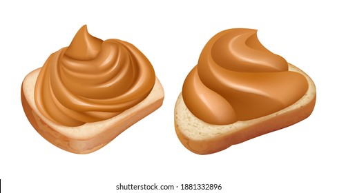 Peanut Butter Sandwiches. Realistic Peanut Butter Swirl On Bread