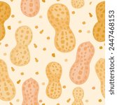 Peanuts snack nuts background. Seamless pattern. 