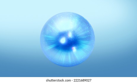 Pearl Ball Orb Motion Graphic. Blue Color Sphere With Swirling Smoke Effect Within. Energy And Plasma Dancing Around Glass Container. 3D Render, 4K 