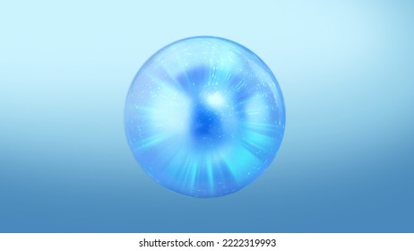 Pearl Ball Orb Motion Graphic. Blue Color Sphere With Swirling Smoke Effect Within. Energy And Plasma Dancing Around Glass Container. 3D Render, 4K 