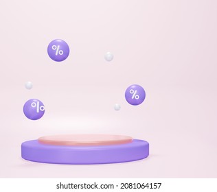 A pedestal for product sales, with flying percentages. 3D rendering illustration - Powered by Shutterstock