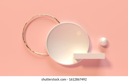 Pedestal, Shelf And Niche. Pastel Nice Colors. 3d Render Illustration. Podium Steps For Brand Promotion Product. Creative Background For Advertising Presentation. Stand Base Mockup.