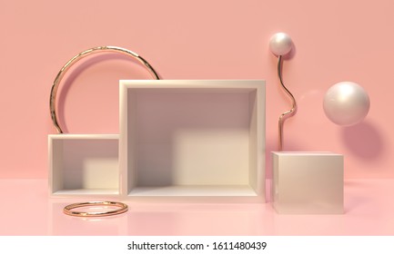 Pedestal And Shelf, Niche.  
Pastel Pearl Nice Colors. 3d Render Illustration. Podium For Brand Promotion Product. Creative Background For Advertising Presentation. Stand Base Mockup. 