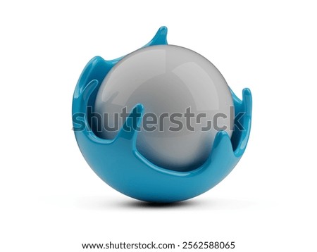 Pedmat absorption concept. White sphere on top with thick layer of blue paint on top. Paint is flowing down the surface of the sphere. 3d illustration isolated on white background