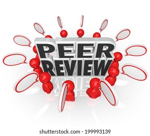 Peer Review Words Surrounded By People And Speech Bubbles Evaluation Or Assessment