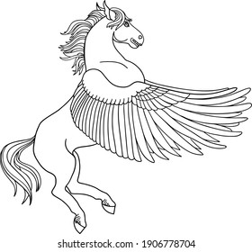 Pegasus Flying Horse Wings Outline Drawing Stock Illustration ...