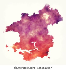 Pembrokeshire Watercolor Principal Area Map Of Wales